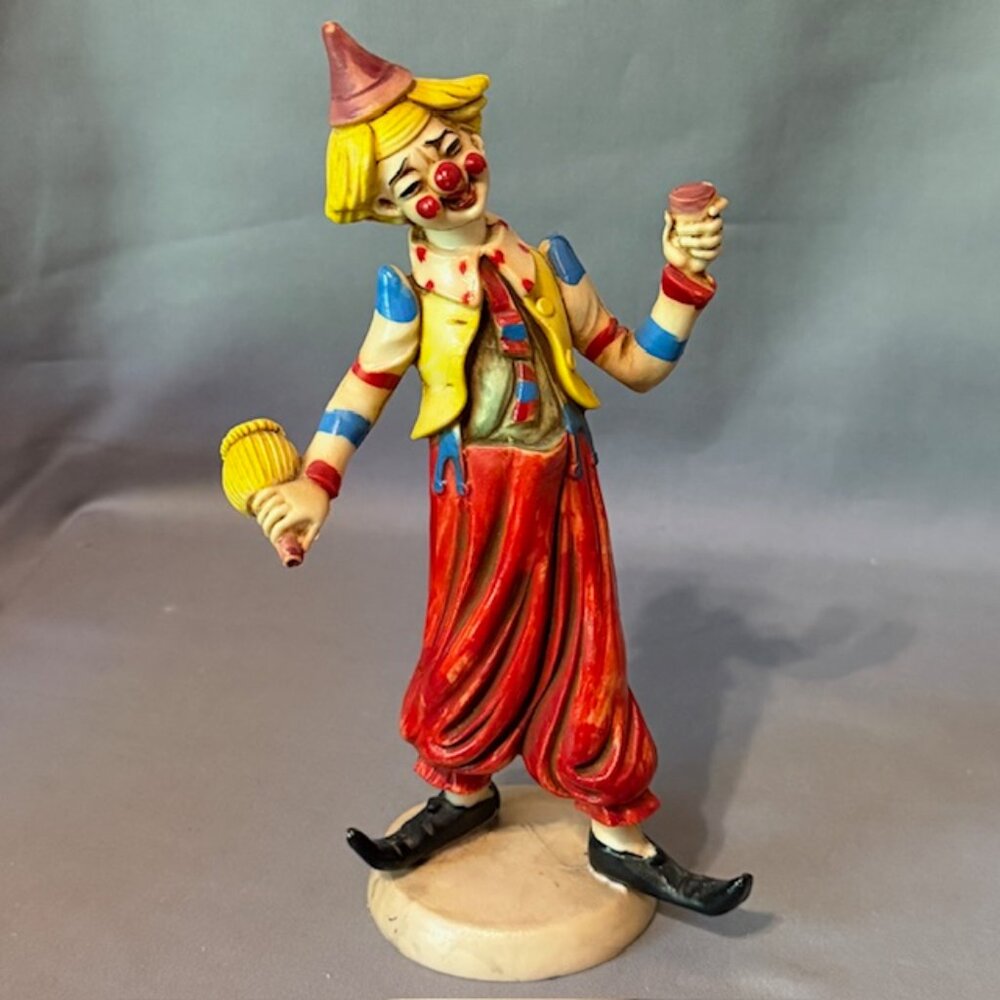 Circus Clown Figurine Italy Roman Fontanini Depose Resin SIGNED 1977 Carnival